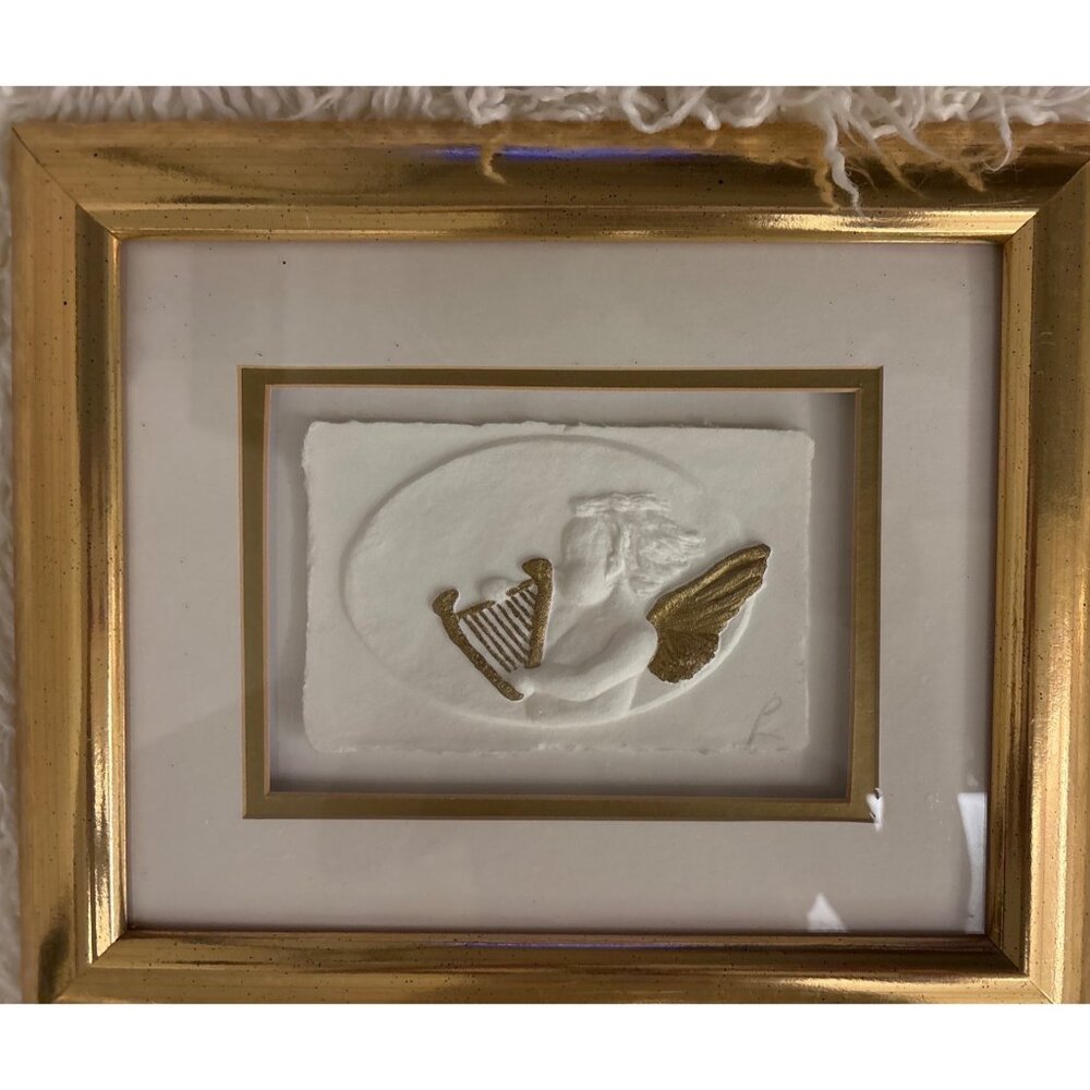 Decorel Beaux Arts Angel paper Artwork Mexico 3D Effect Harp  Cherub Wall Decor